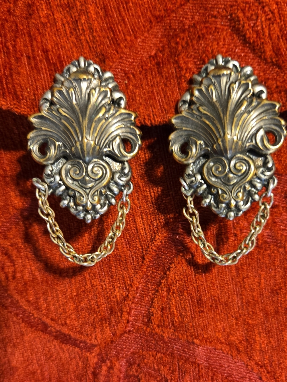 Vintage Ornate Baroque Statement Clip-On Earrings, Mixed Tone Silver & Gold